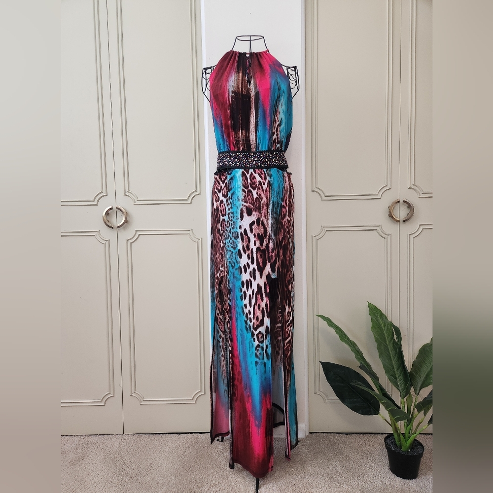 Y2k Venus Abstract Leopard Print Maxi Dress